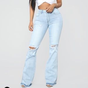Fashion Nova Hit the Road Flare Jeans-Light Blue